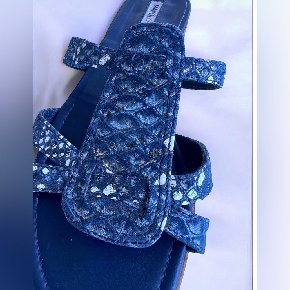 Manolo Blahnik Grella Navy Gold Python Snakeskin … - image 4